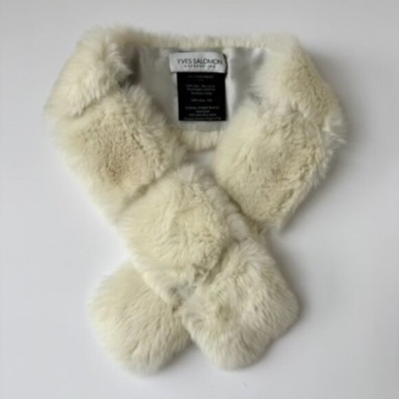 Yves Salomon Accessories - Yves Salomon White Rabbit Fur Scarf Stole 30" | Quiet Luxury Accessory